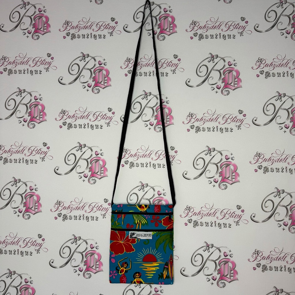 Hawaii bag beach dual zipper blue Hawaiian ladies dancers flowers blue vacay